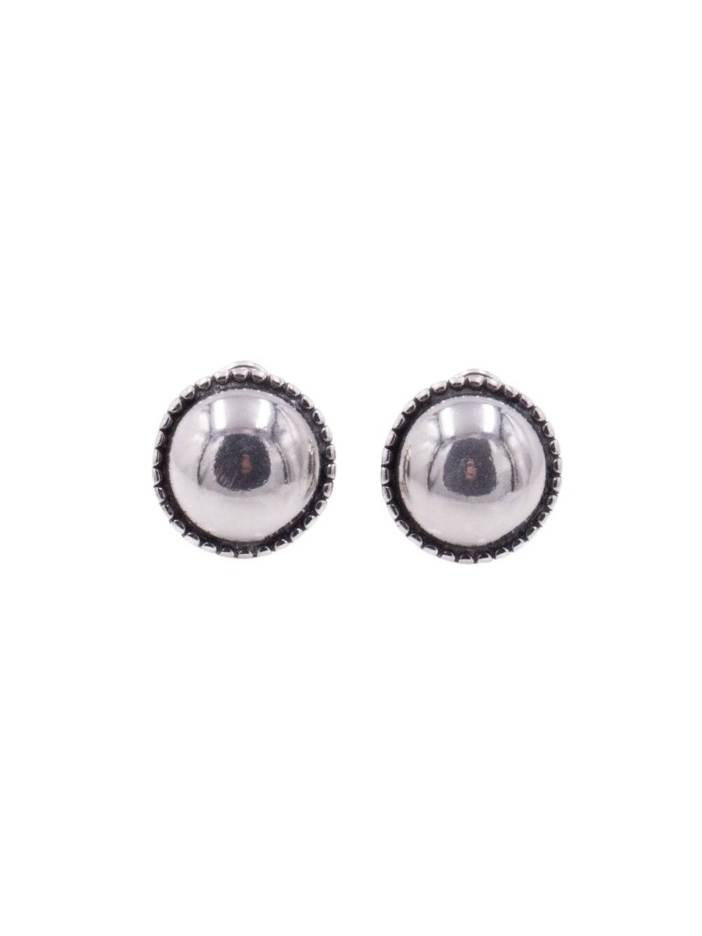 Sterling Silver 0.7 Inch Domed Beaded Stud Earrings